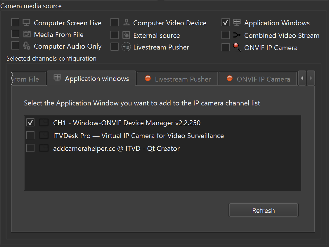 ITVDesk Application Windows media source selection
